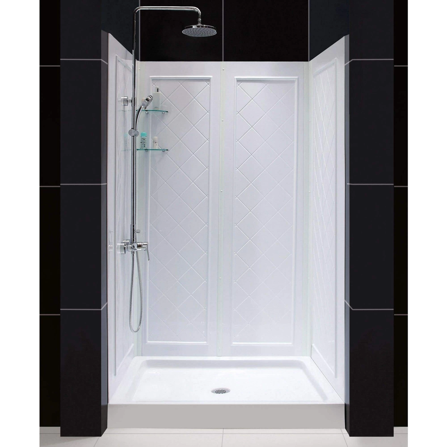 DreamLine Infinity-Z 36 Inch D X 48 Inch W X 76-3/4 Inch H Frosted Sliding Shower Door With Center Drain Shower Base And Back Wall - Image 13