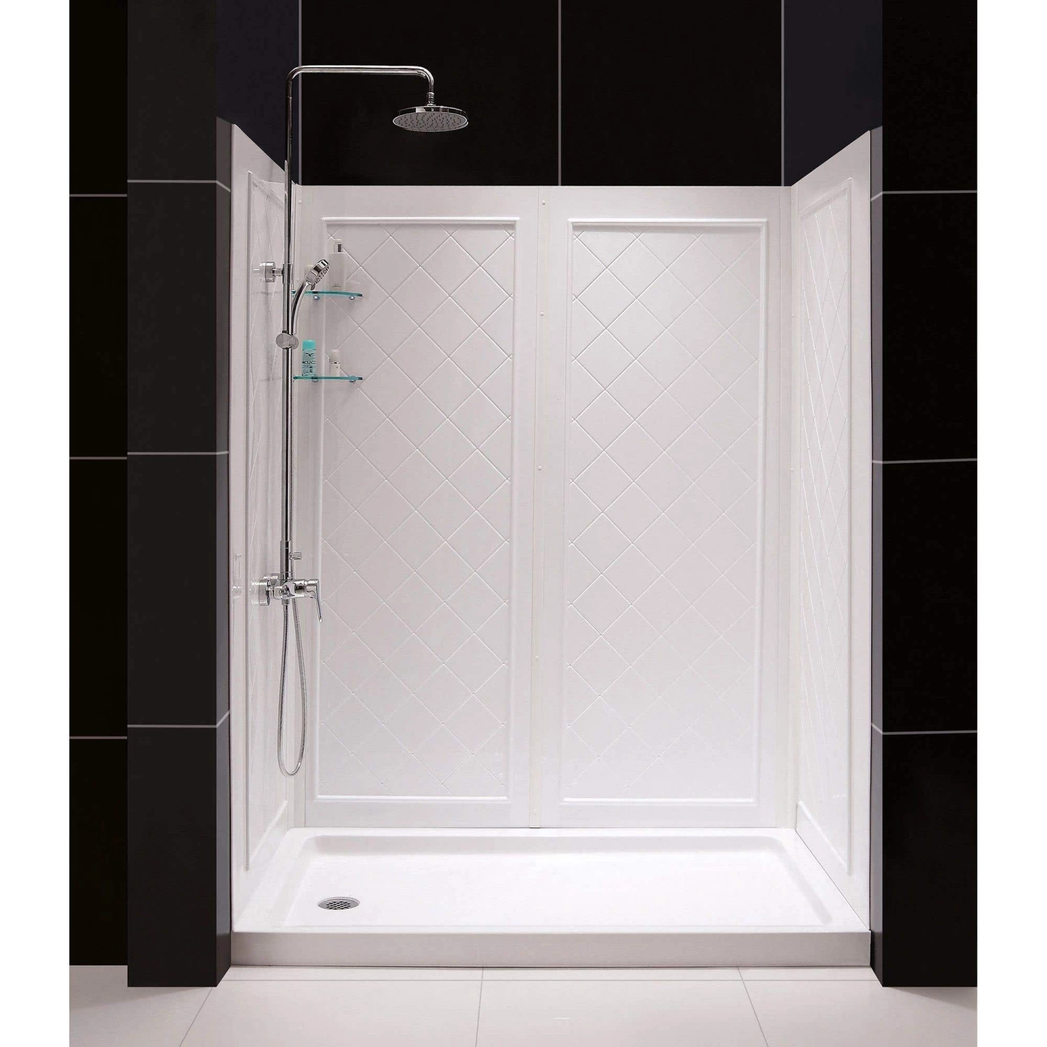 DreamLine Infinity-Z 34 Inch D X 60 Inch W X 76-3/4 Inch H Frosted Sliding Shower Door With Center Drain Shower Base And Back Wall - Image 14