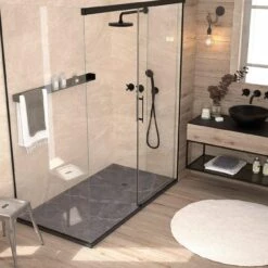Solid Stone Shower Base - Gray Marble