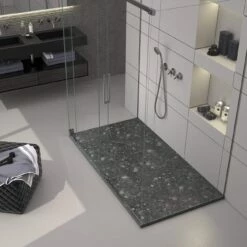 60 X 32 Stone Shower Base - Black Terrazo