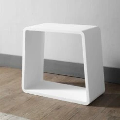 Matte White Solid Surface Bathroom Stool