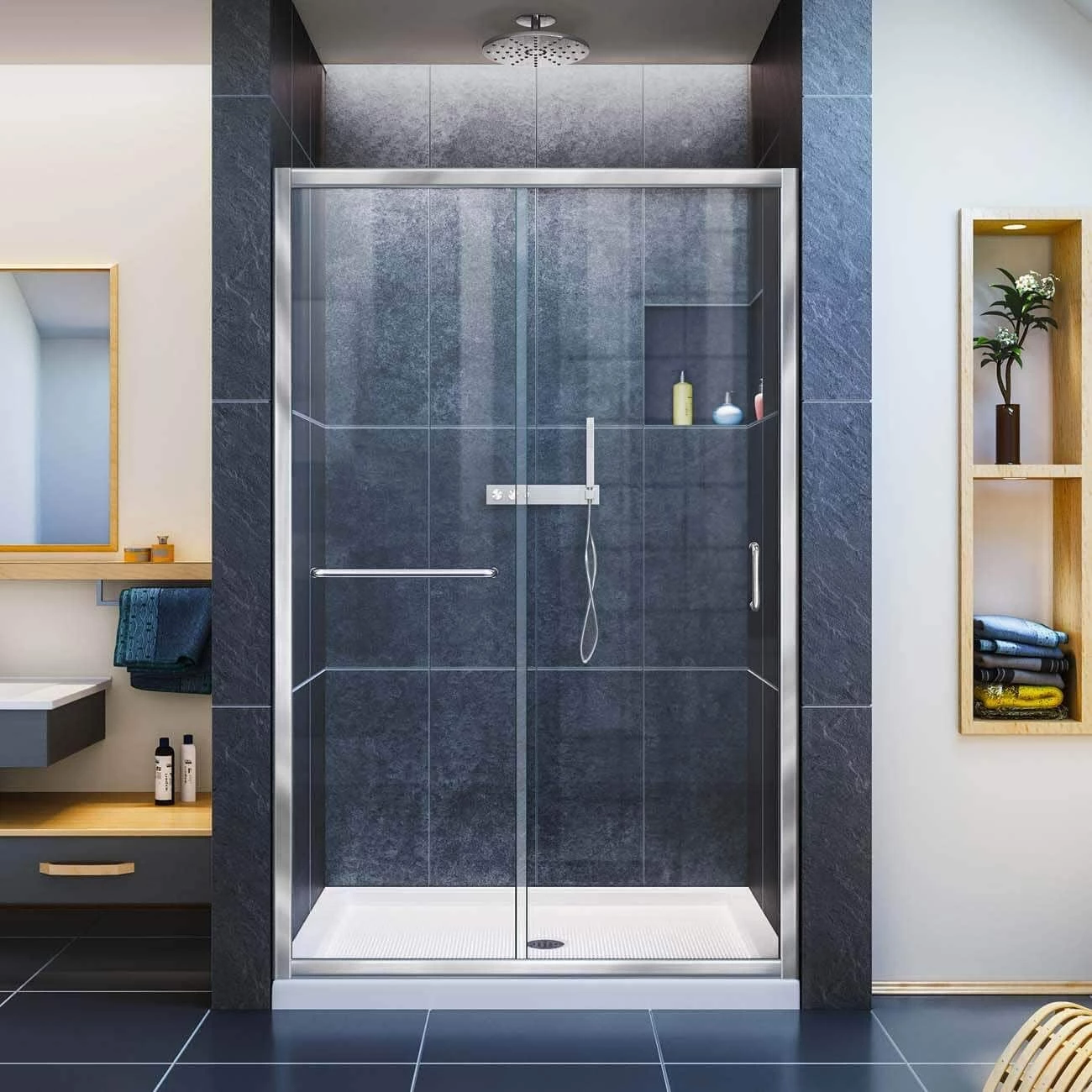 DreamLine Infinity Z 44-48 Inch W X 72 Inch H Semi Frameless Sliding Shower Door, Clear Glass
