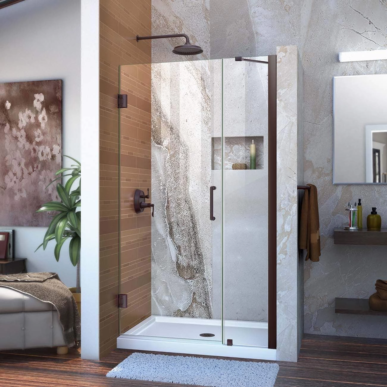 DreamLine Unidoor 38-39 Inch W X 72 Inch H Frameless Hinged Shower Door With Support Arm