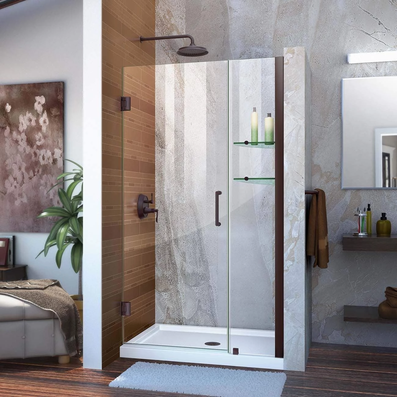 DreamLine Unidoor 41-42 Inch W X 72 Inch H Frameless Hinged Shower Door With Shelves - Image 4