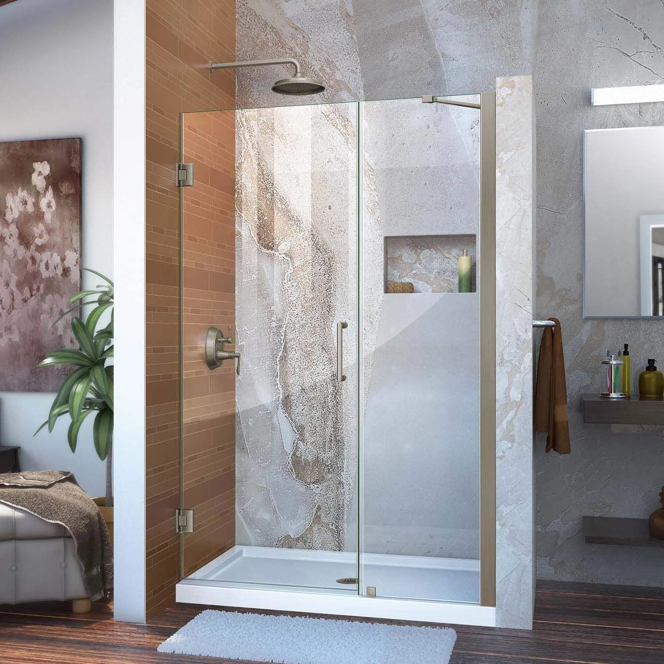 DreamLine Unidoor 44-45 Inch W X 72 Inch H Frameless Hinged Shower Door With Support Arm - Image 4
