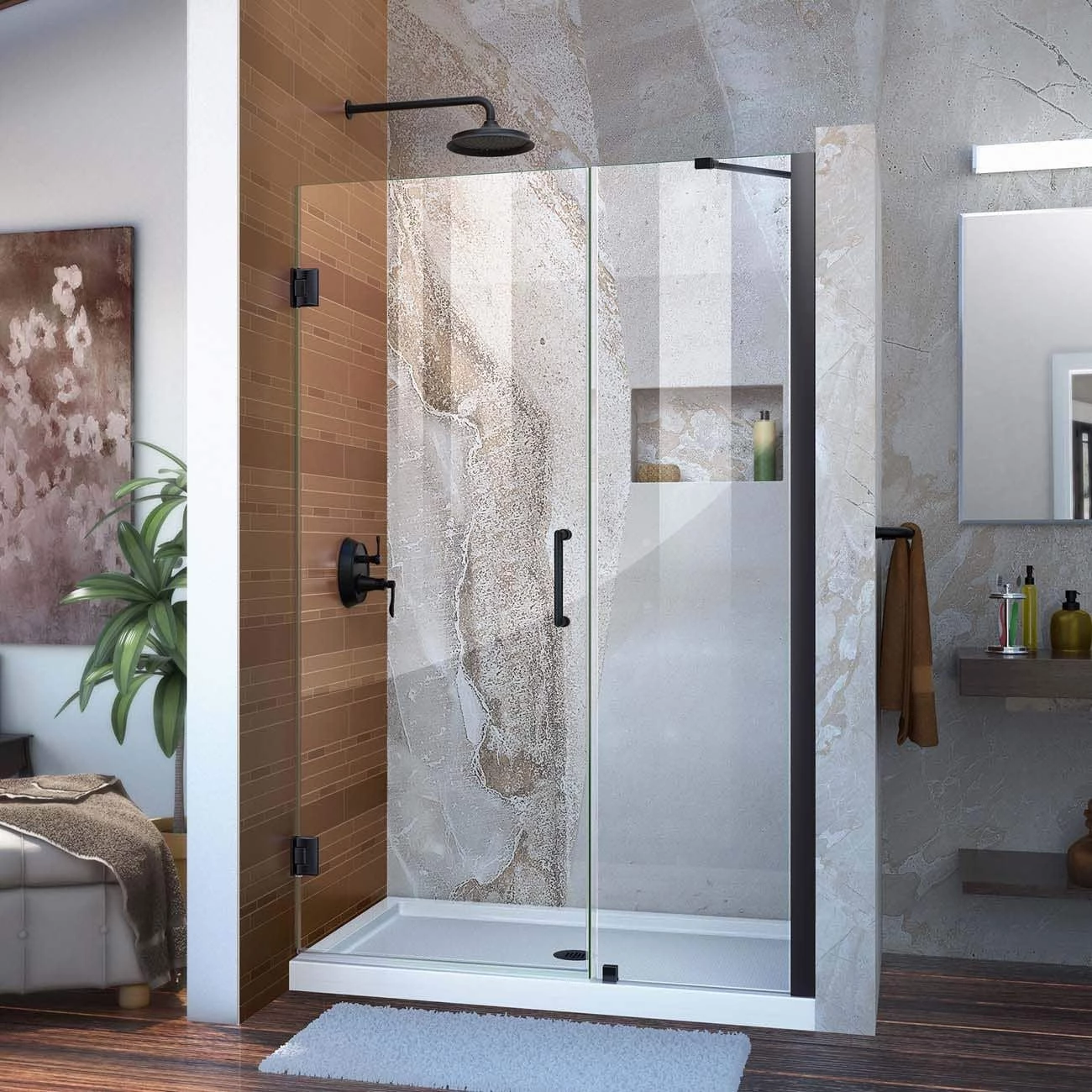 DreamLine Unidoor 47-48 Inch W X 72 Inch H Frameless Hinged Shower Door With Support Arm - Image 5