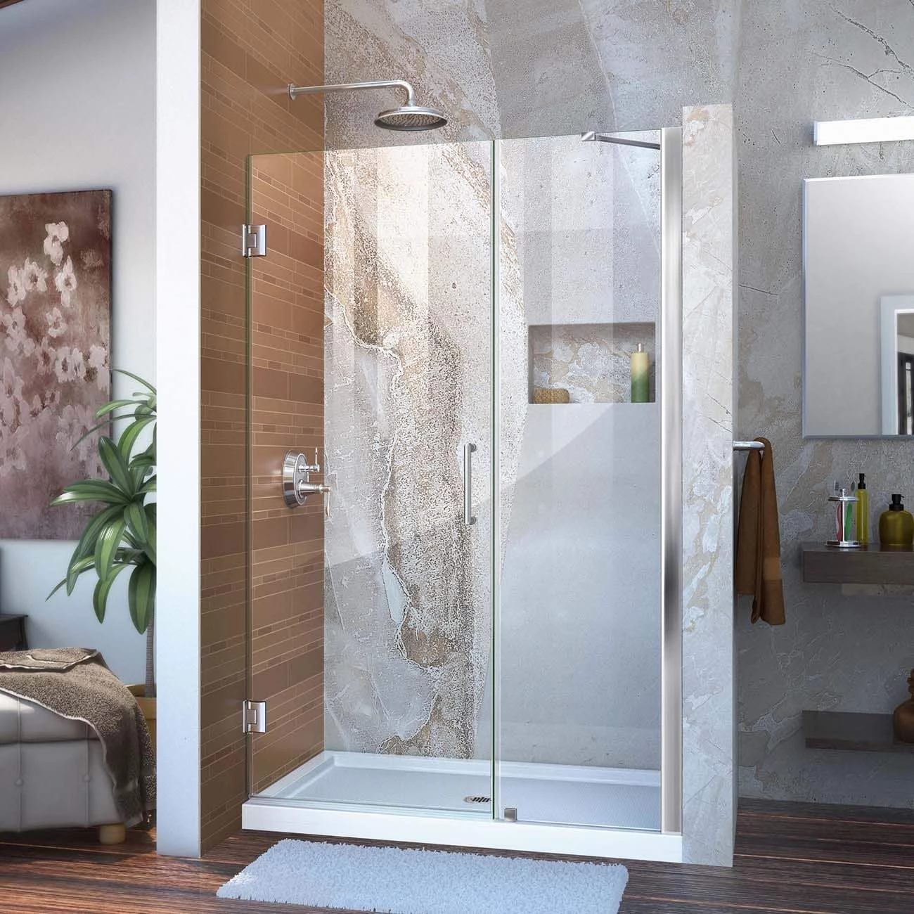 DreamLine Unidoor 47-48 Inch W X 72 Inch H Frameless Hinged Shower Door With Support Arm