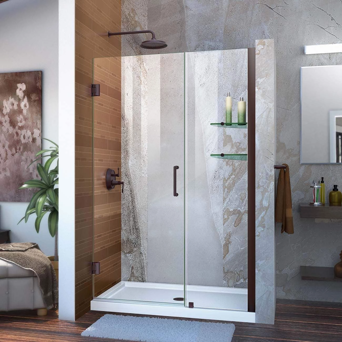 DreamLine Unidoor 47-48 Inch W X 72 Inch H Frameless Hinged Shower Door With Shelves - Image 5