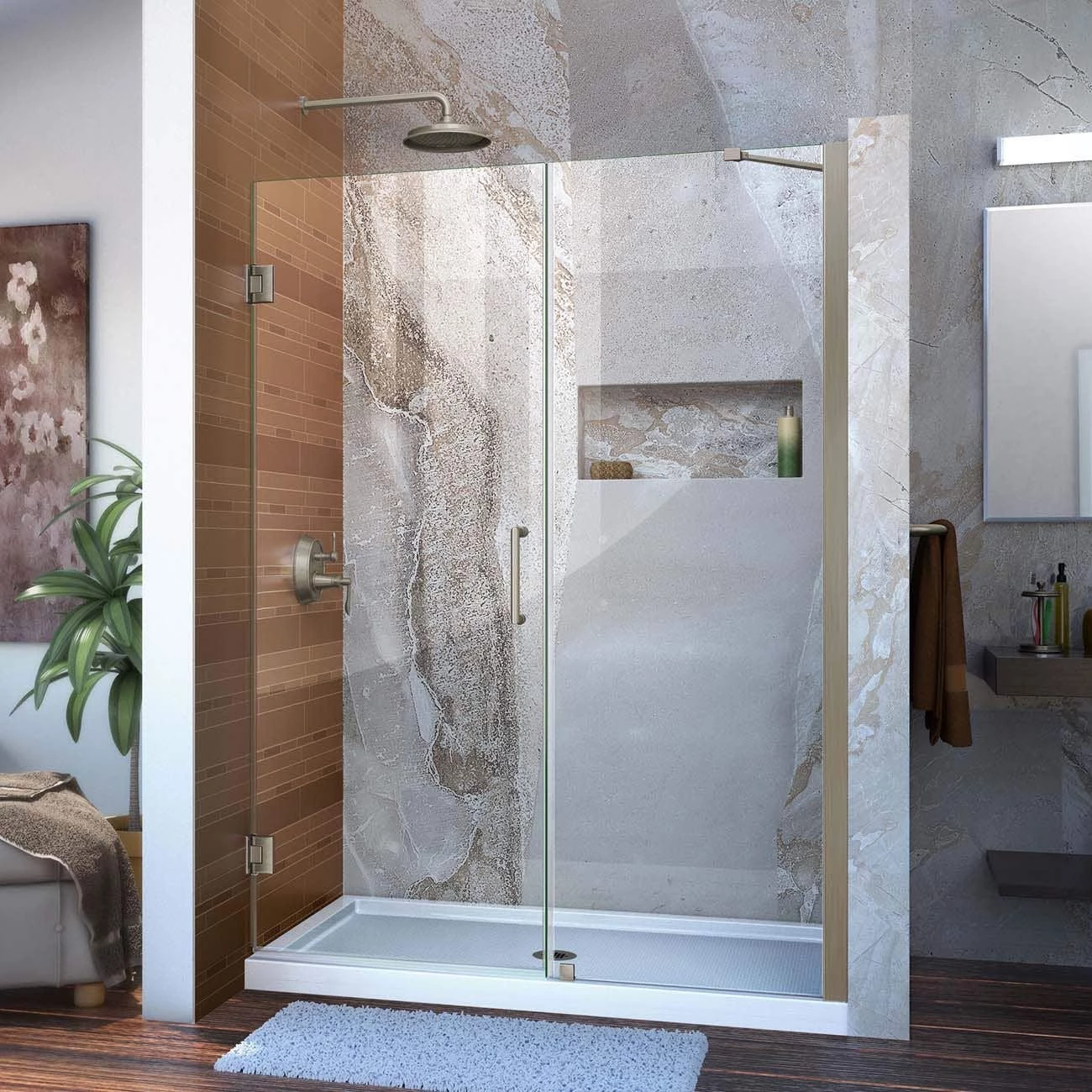 DreamLine Unidoor 49-50 Inch W X 72 Inch H Frameless Hinged Shower Door With Support Arm - Image 3