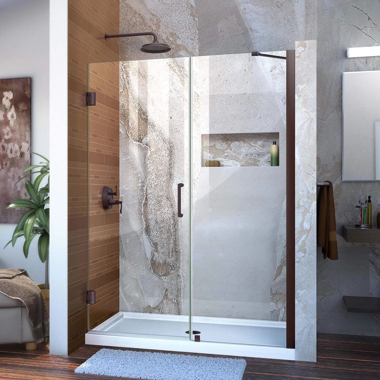 DreamLine Unidoor 49-50 Inch W X 72 Inch H Frameless Hinged Shower Door With Support Arm - Image 4