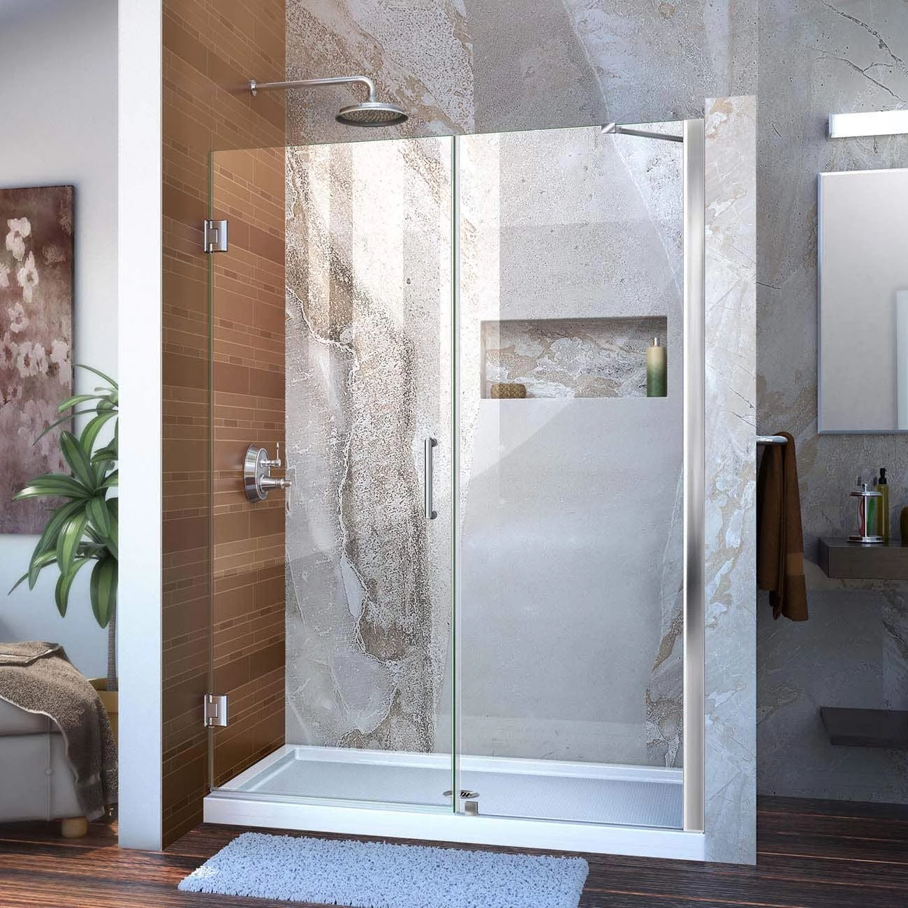 DreamLine Unidoor 50-51 Inch W X 72 Inch H Frameless Hinged Shower Door With Support Arm - Image 3