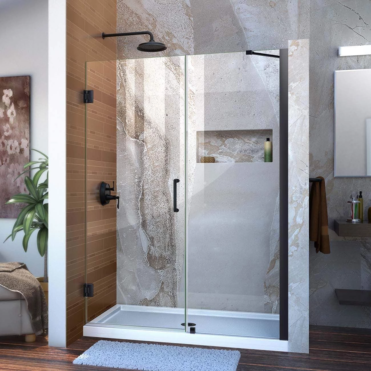 DreamLine Unidoor 53-54 Inch W X 72 Inch H Frameless Hinged Shower Door With Support Arm - Image 5