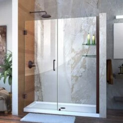 DreamLine Unidoor 53-54 Inch W X 72 Inch H Frameless Hinged Shower Door With Shelves
