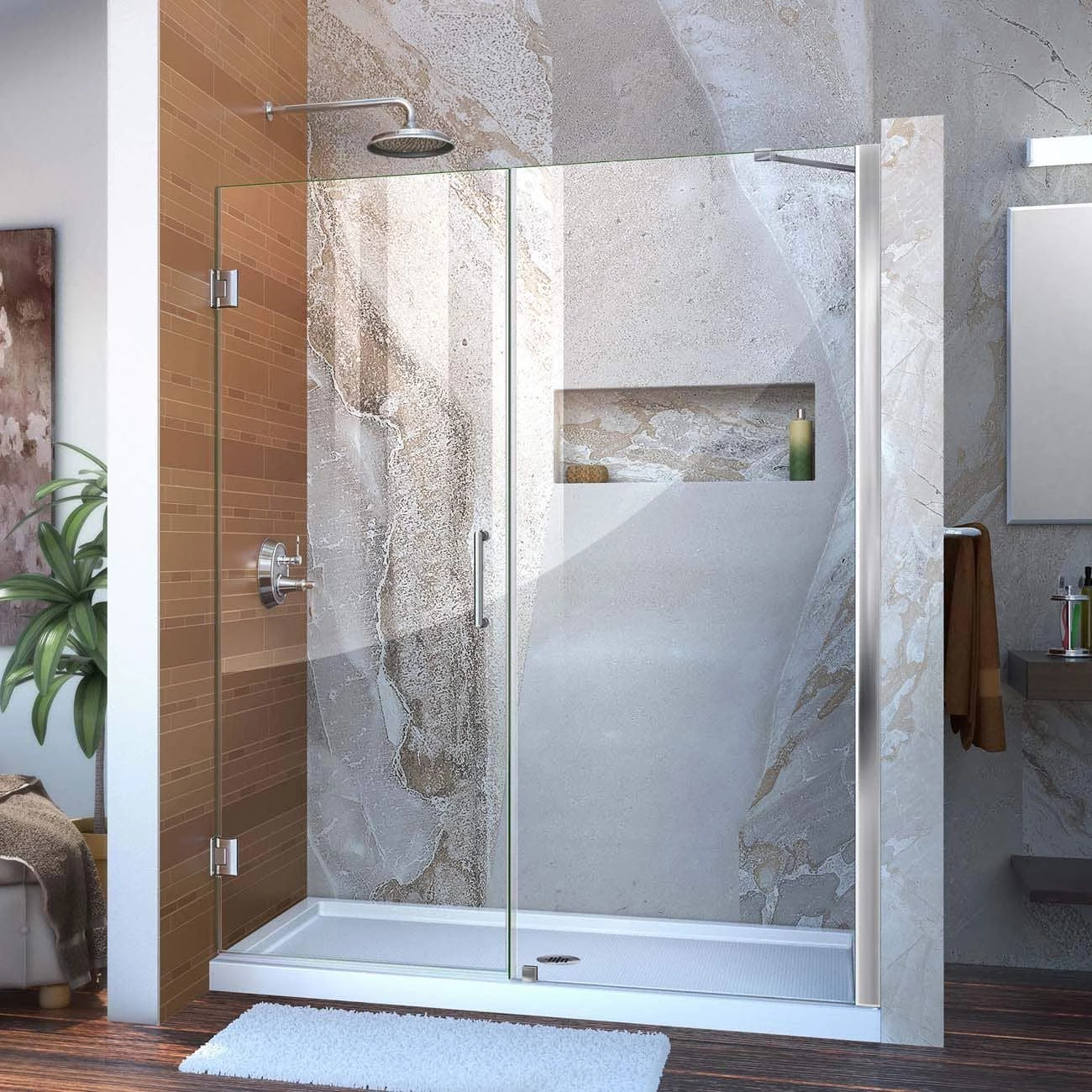 DreamLine Unidoor 56-57 Inch W X 72 Inch H Frameless Hinged Shower Door With Support Arm - Image 2