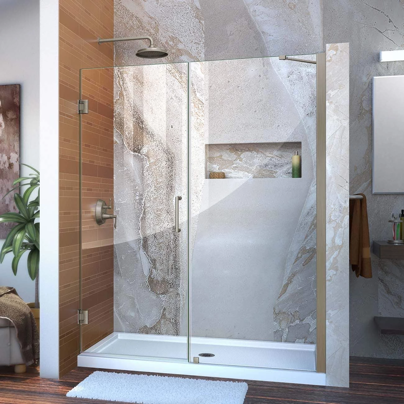 DreamLine Unidoor 56-57 Inch W X 72 Inch H Frameless Hinged Shower Door With Support Arm - Image 3