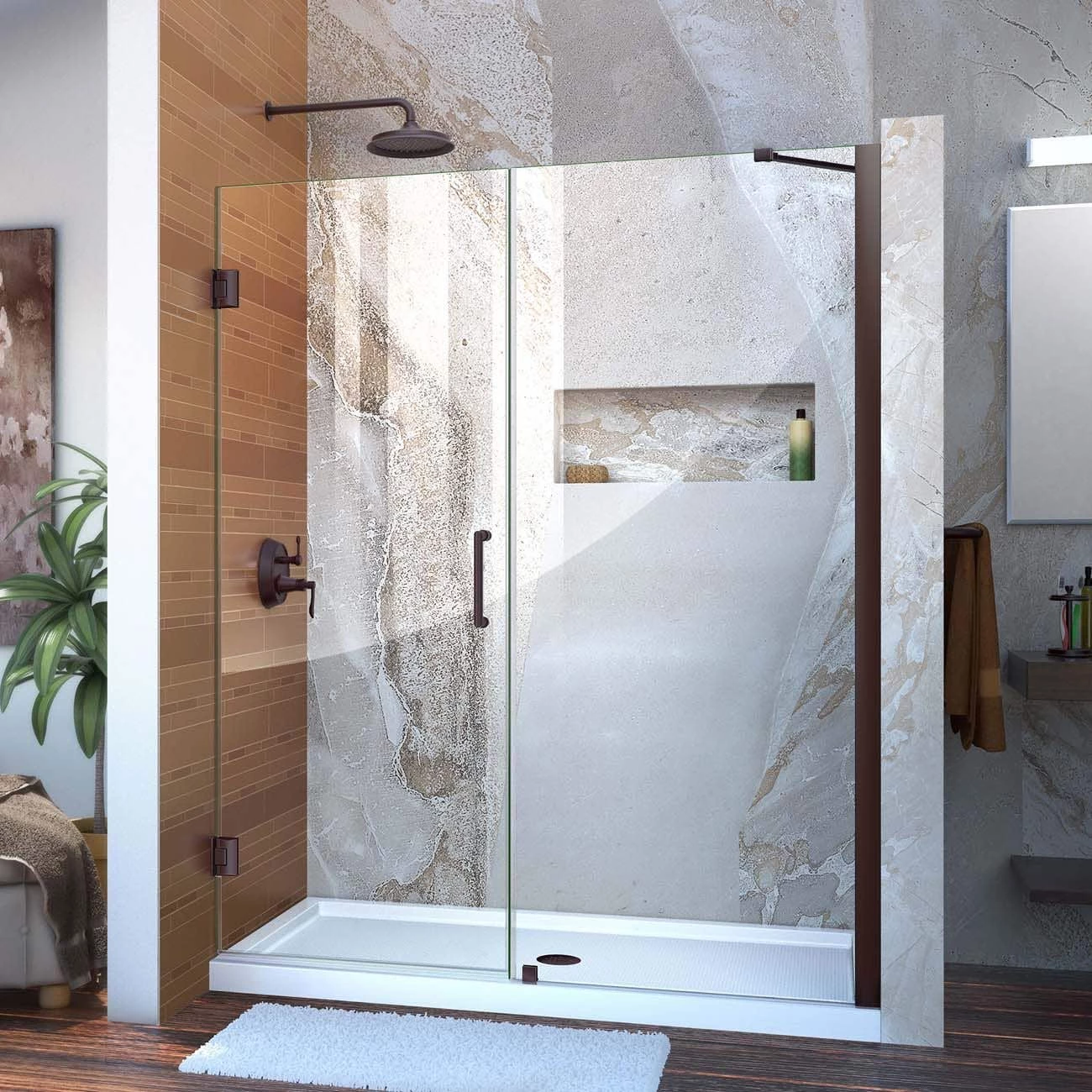 DreamLine Unidoor 56-57 Inch W X 72 Inch H Frameless Hinged Shower Door With Support Arm