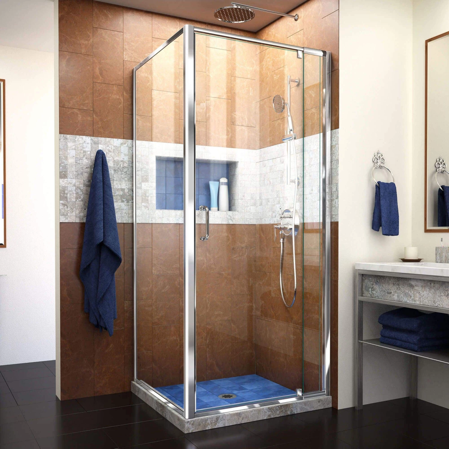 DreamLine Flex 30-1/2 Inch D X 28-32 Inch W X 72 Inch H Semi-Frameless Pivot Shower Enclosure