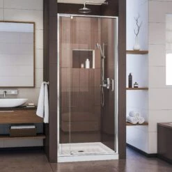 DreamLine Flex 34-1/2 Inch D X 32-36 Inch W X 72 Inch H Semi Frameless Pivot Shower Door