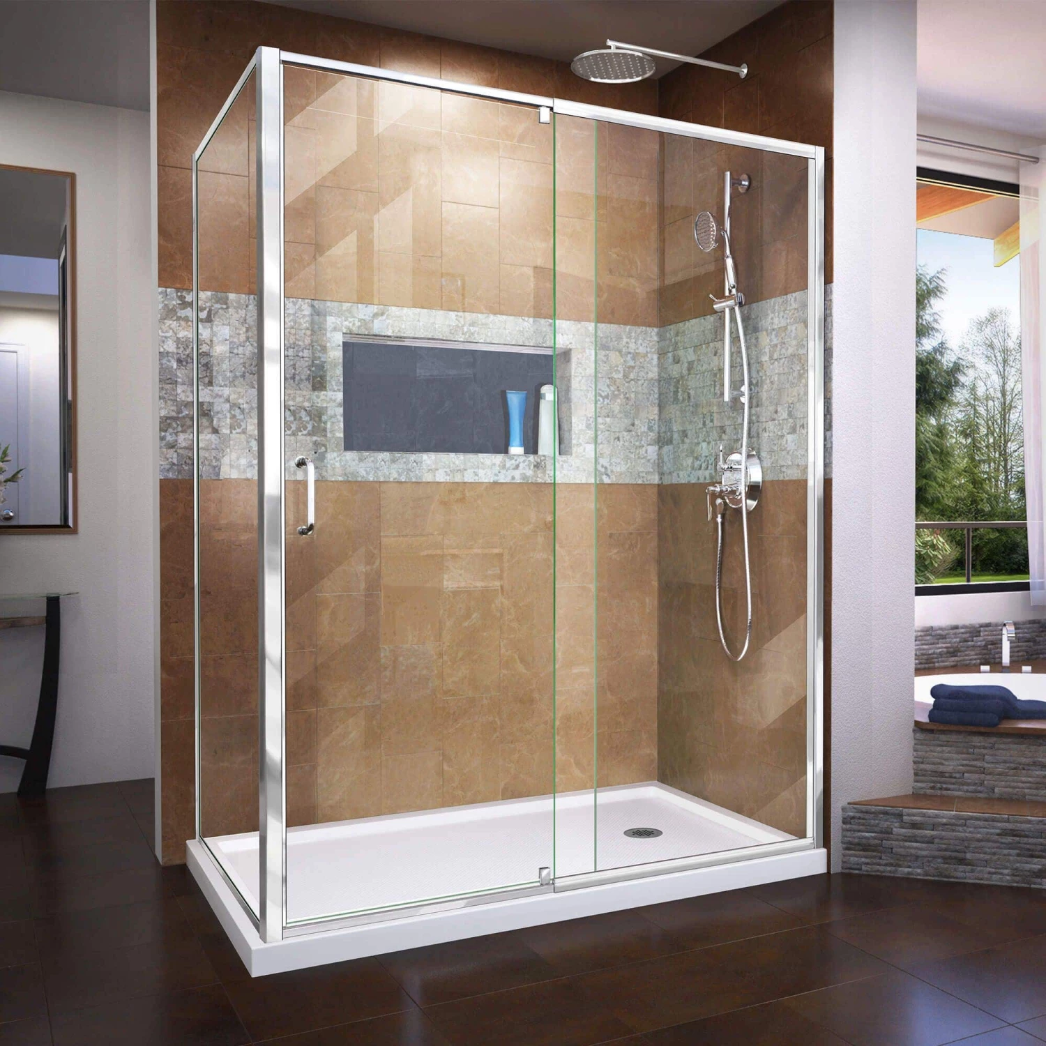DreamLine Flex 34-1/2 Inch D X 50-54 Inch W X 72 Inch H Semi-Frameless Pivot Shower Enclosure - Image 4