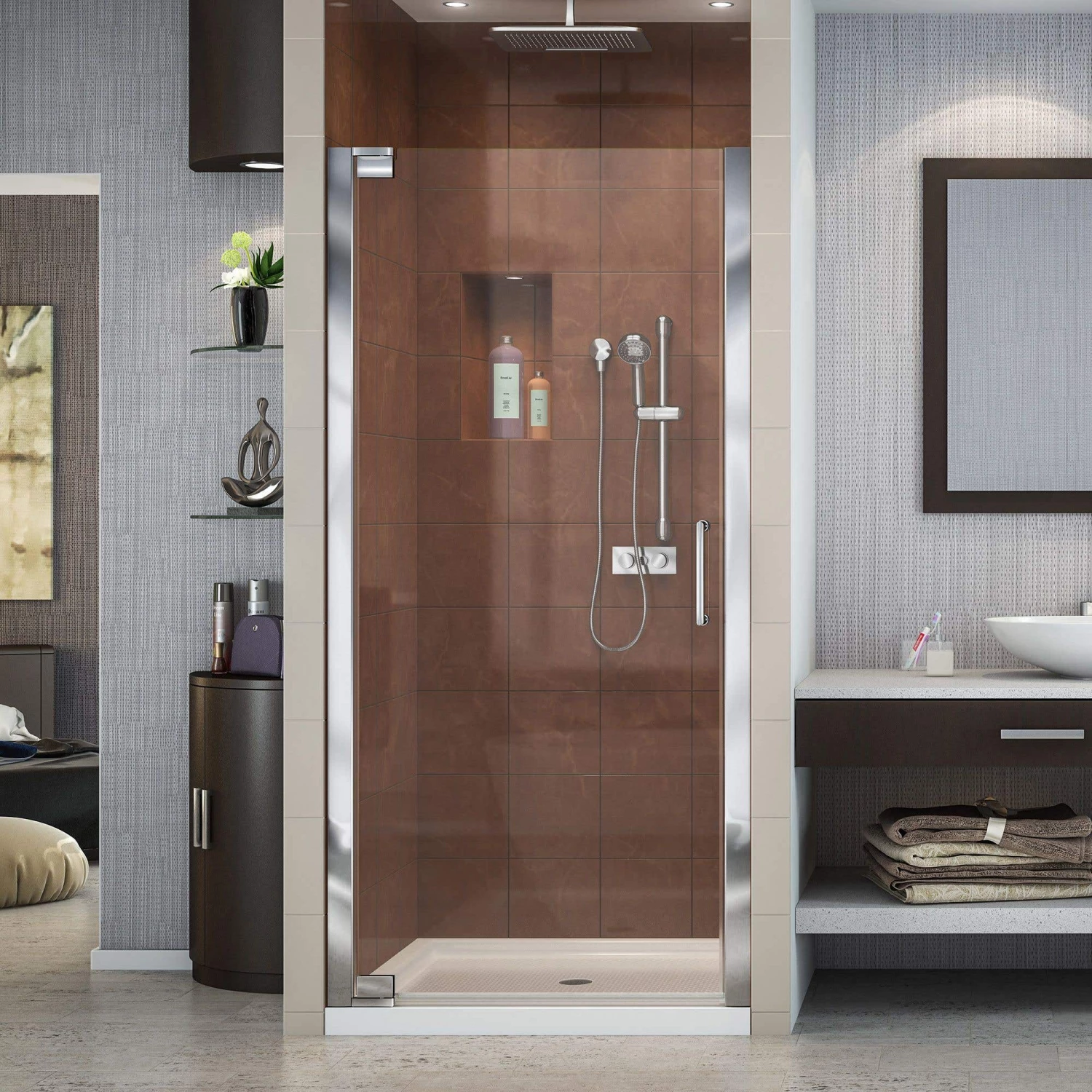DreamLine Elegance 35-3/4 37-3/4 Inch W X 72 Inch H Frameless Pivot Shower Door