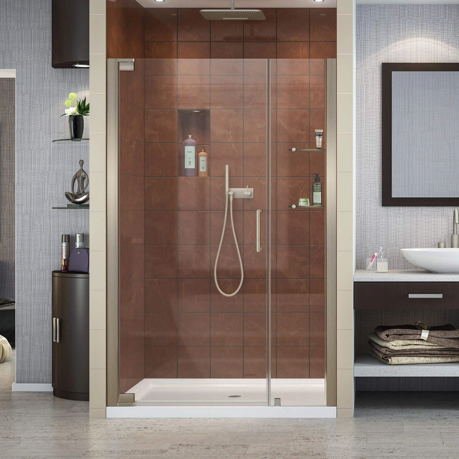 DreamLine Elegance 44-1/4 - 46-1/4 Inch W X 72 Inch H Frameless Pivot Shower Door