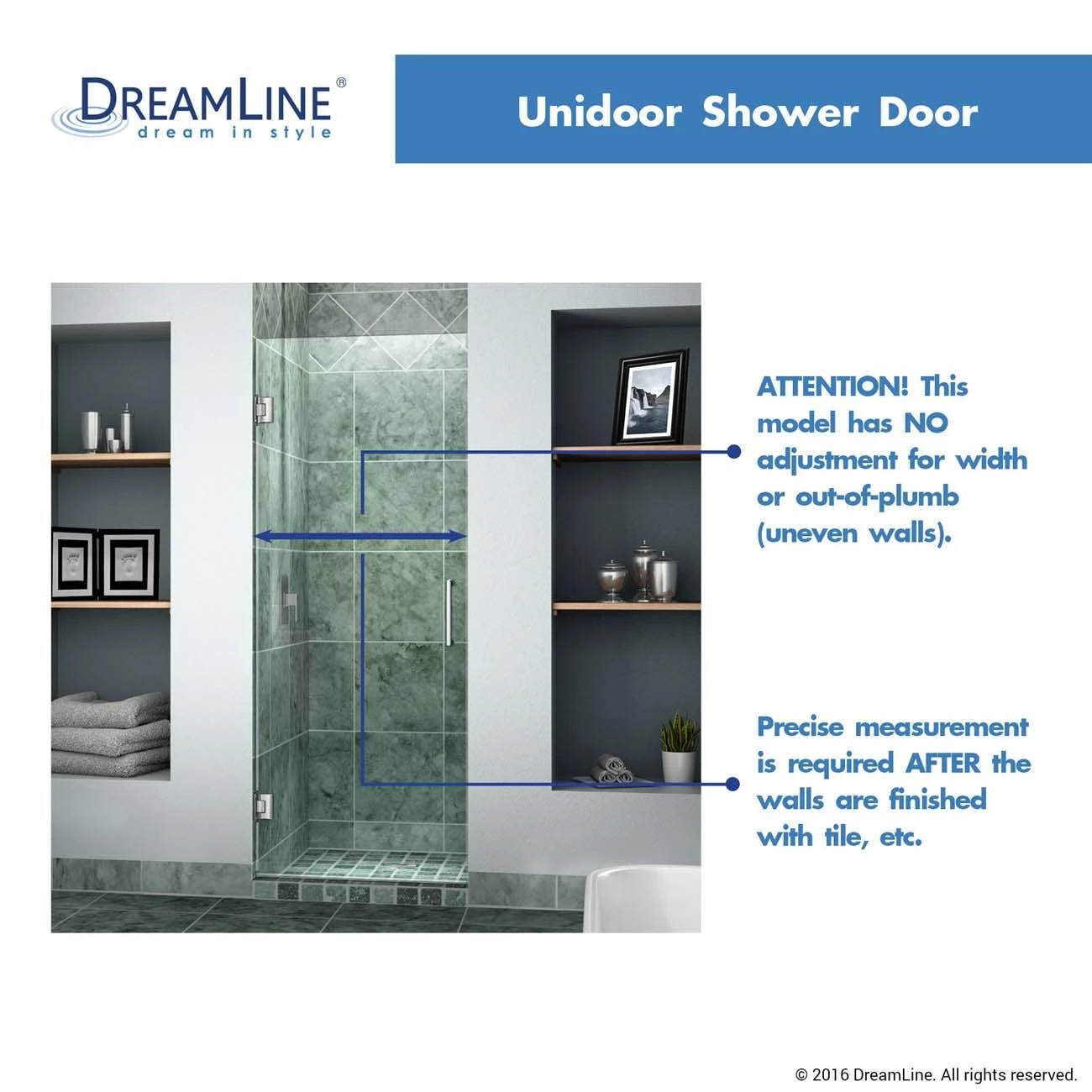 DreamLine Unidoor 25 Inch W X 72 Inch H Frameless Hinged Shower Door - Image 8