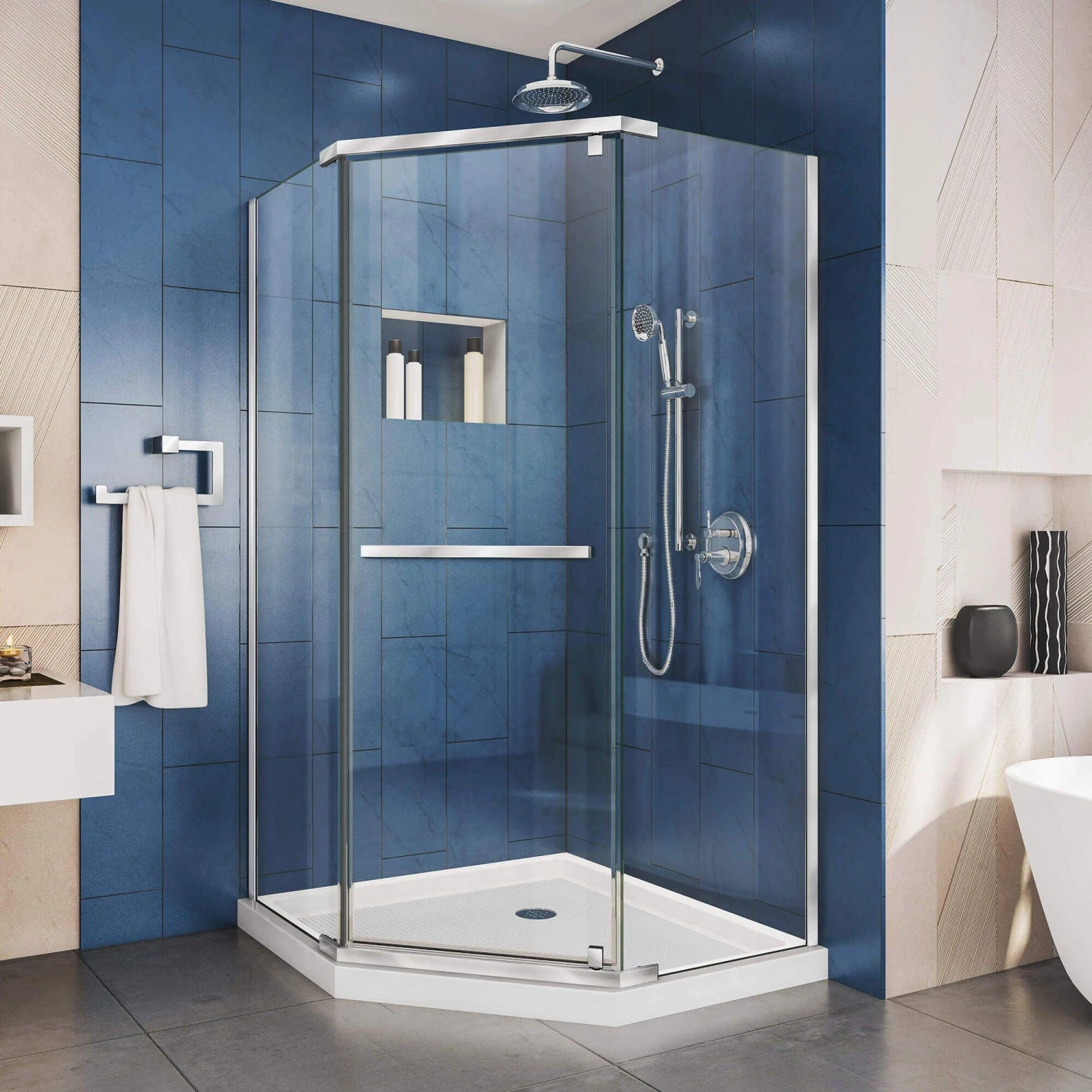 DreamLine Prism 36-1/8 Inch X 72 Inch Frameless Neo-Angle Pivot Shower Enclosure - Image 3