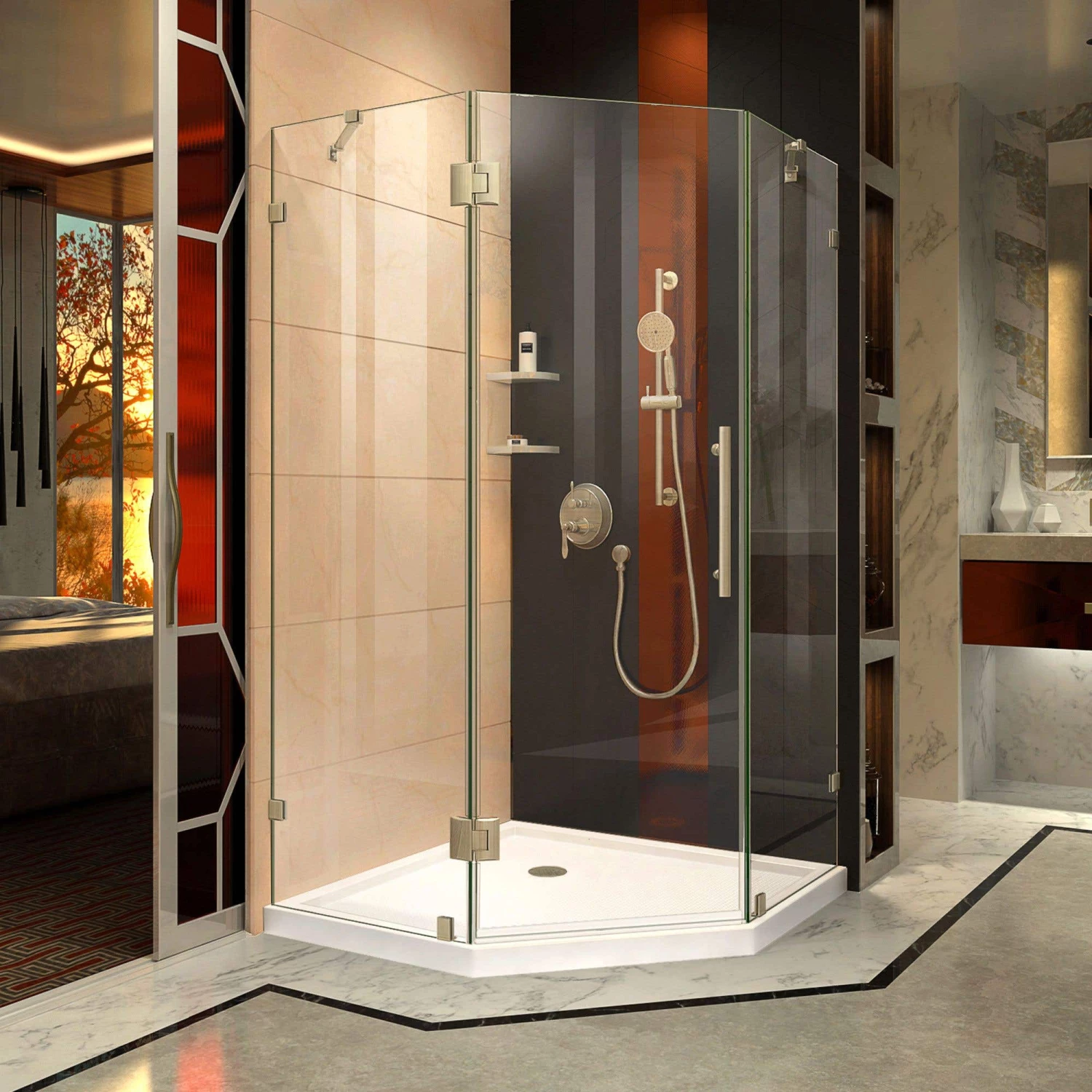 DreamLine Prism Lux 38 Inch X 72 Inch Fully Frameless Neo-Angle Hinged Shower Enclosure