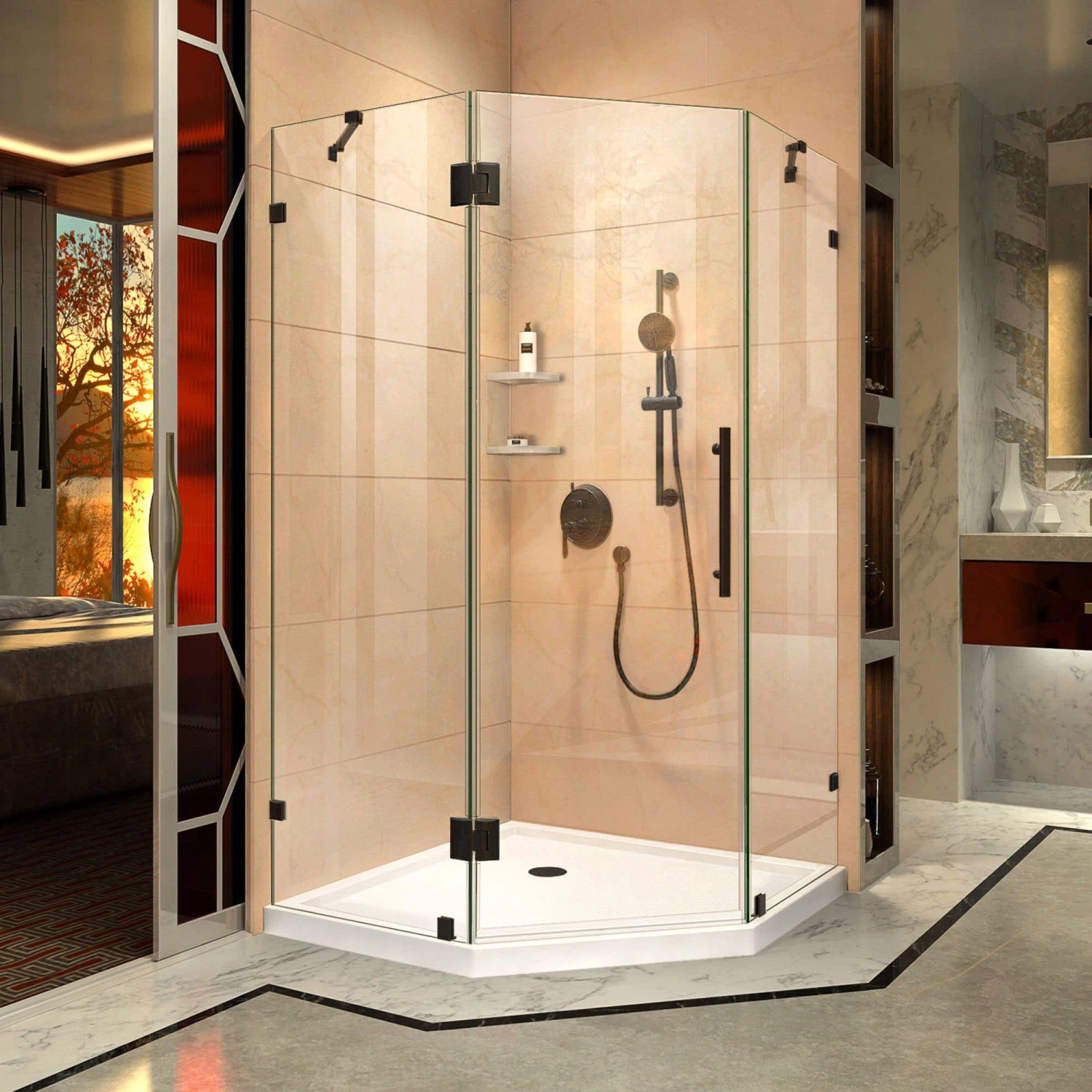 DreamLine Prism Lux 38 Inch X 72 Inch Fully Frameless Neo-Angle Hinged Shower Enclosure - Image 4