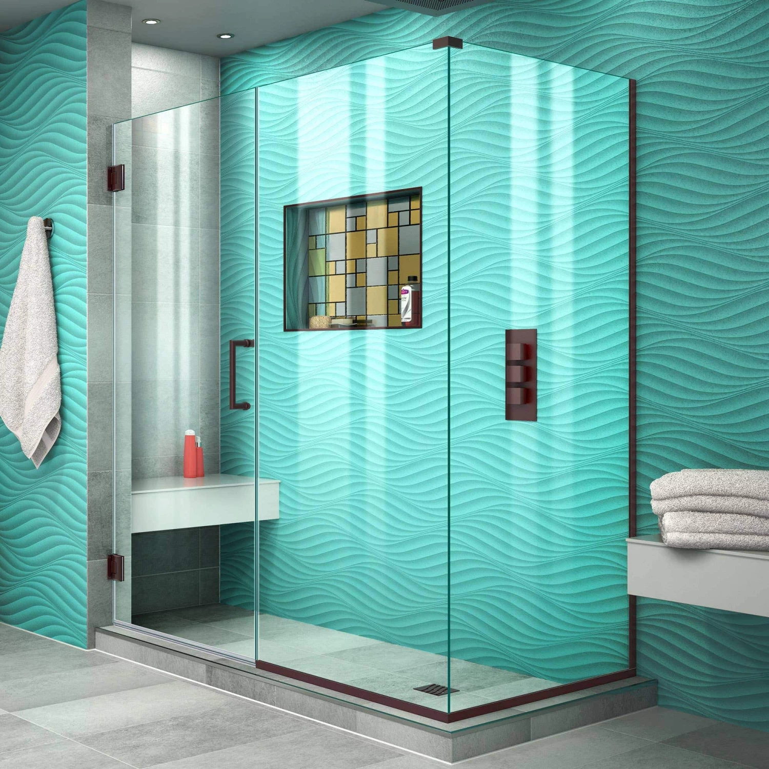 DreamLine Unidoor Plus 55 In. W X 34 3/8 In. D X 72 In. H Frameless Hinged Shower Enclosure