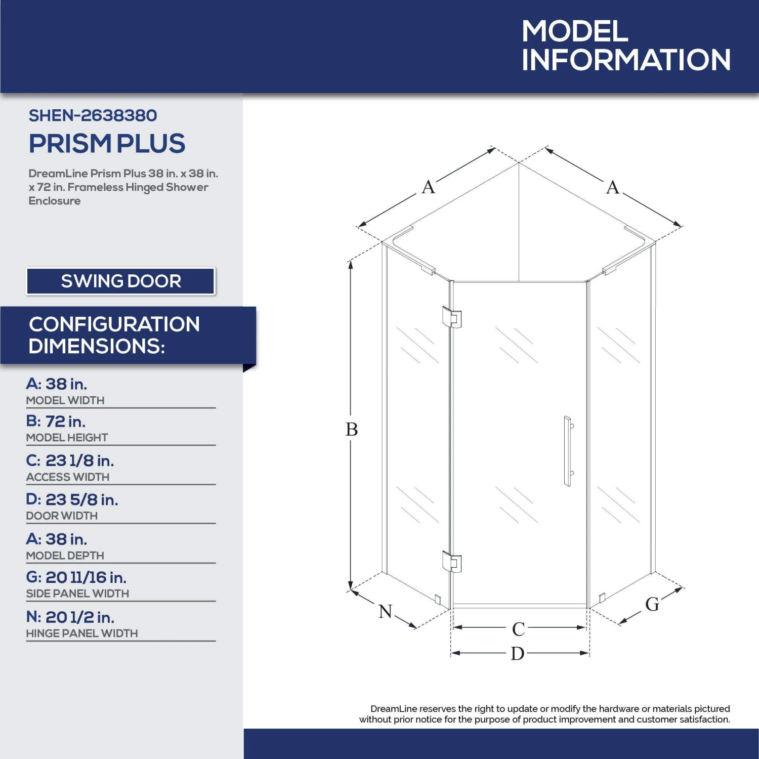 DreamLine Prism Plus 38 Inch X 72 Inch Frameless Neo-Angle Hinged Shower Enclosure - Image 16