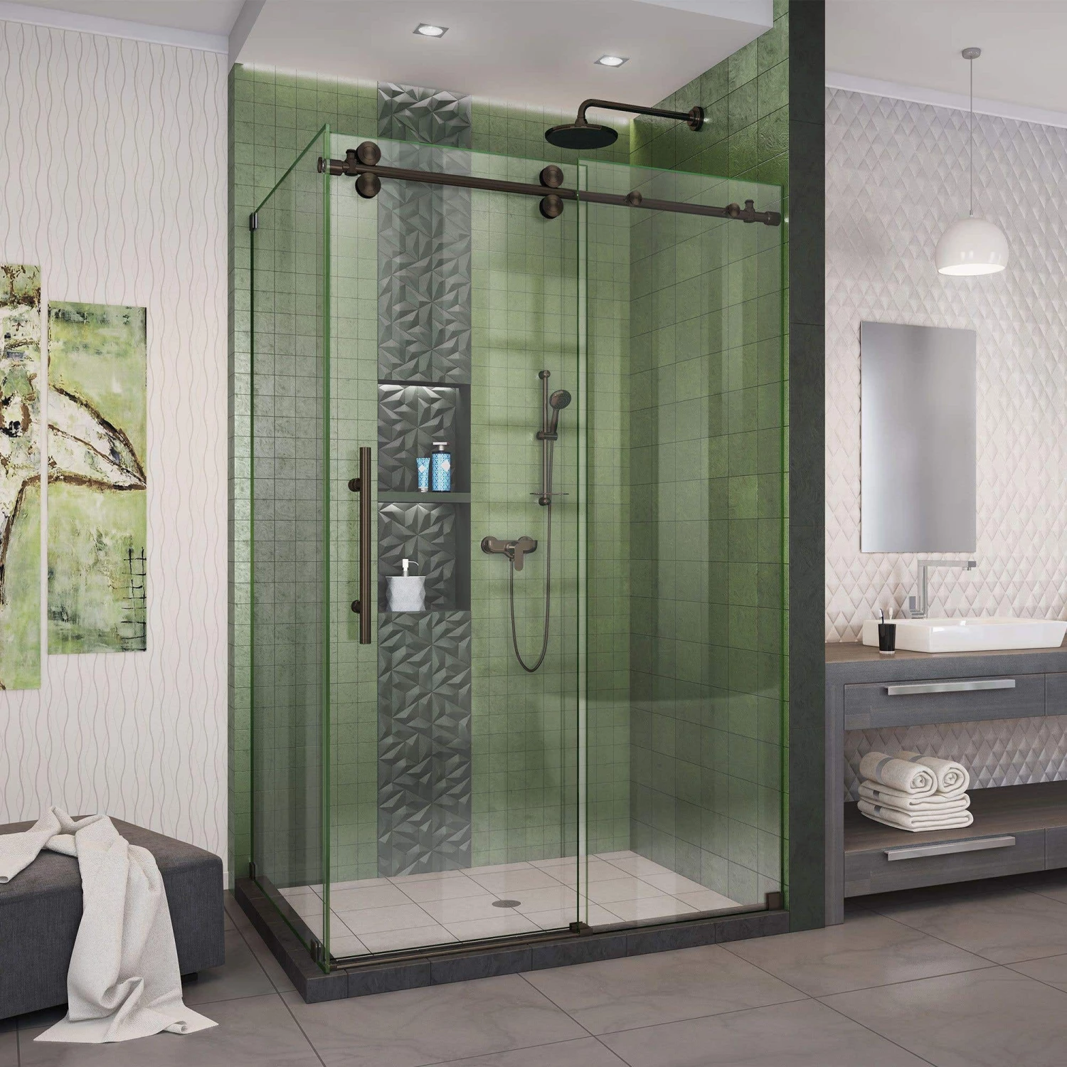 DreamLine Enigma-XO 32-1/2 Inch D X 44-3/8 - 48-3/8 Inch W X 76 Inch H Frameless Sliding Shower Enclosure