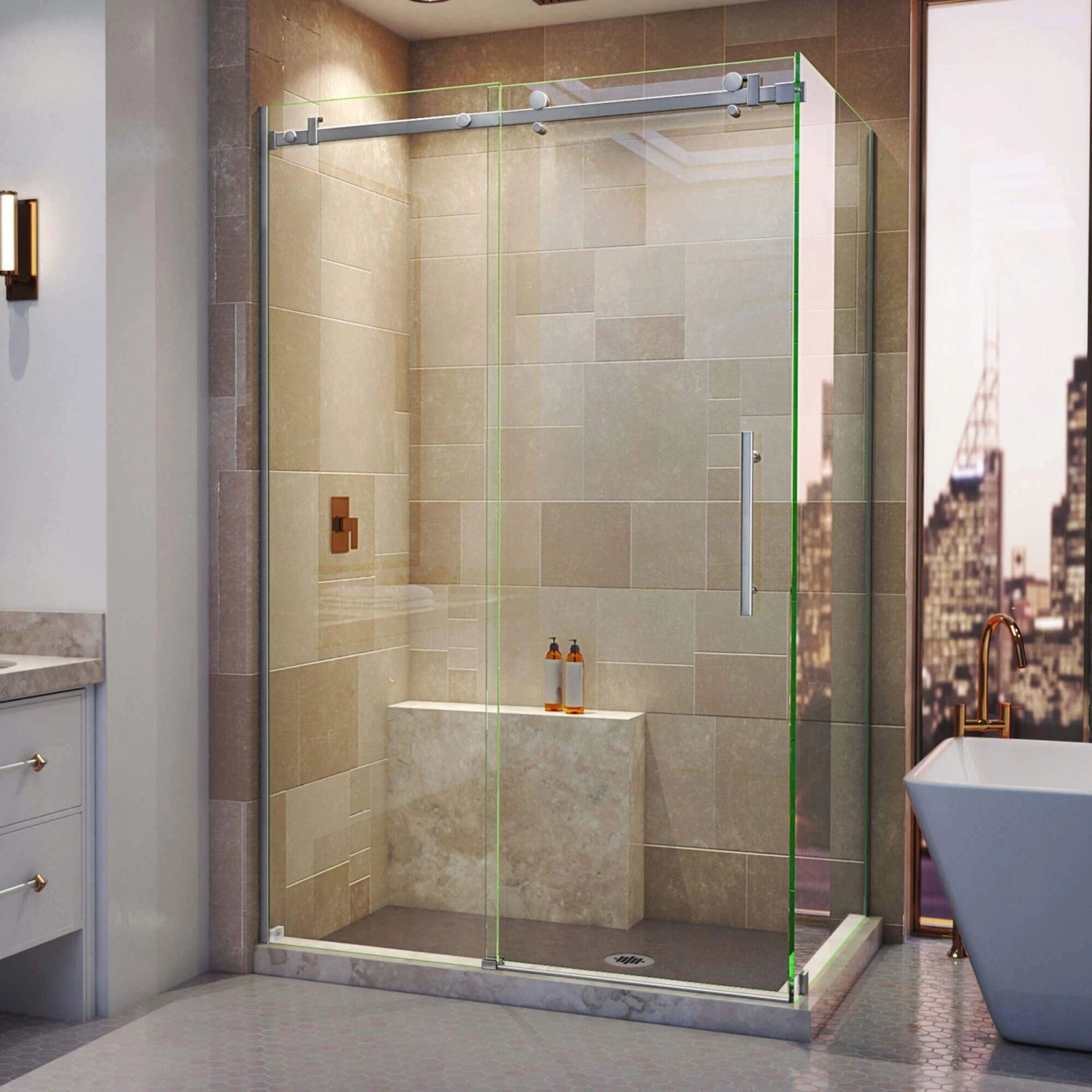 DreamLine Enigma Air 34-3/4 Inch D X 48-3/8 Inch W X 76 Inch H Frameless Sliding Shower Enclosure - Image 3