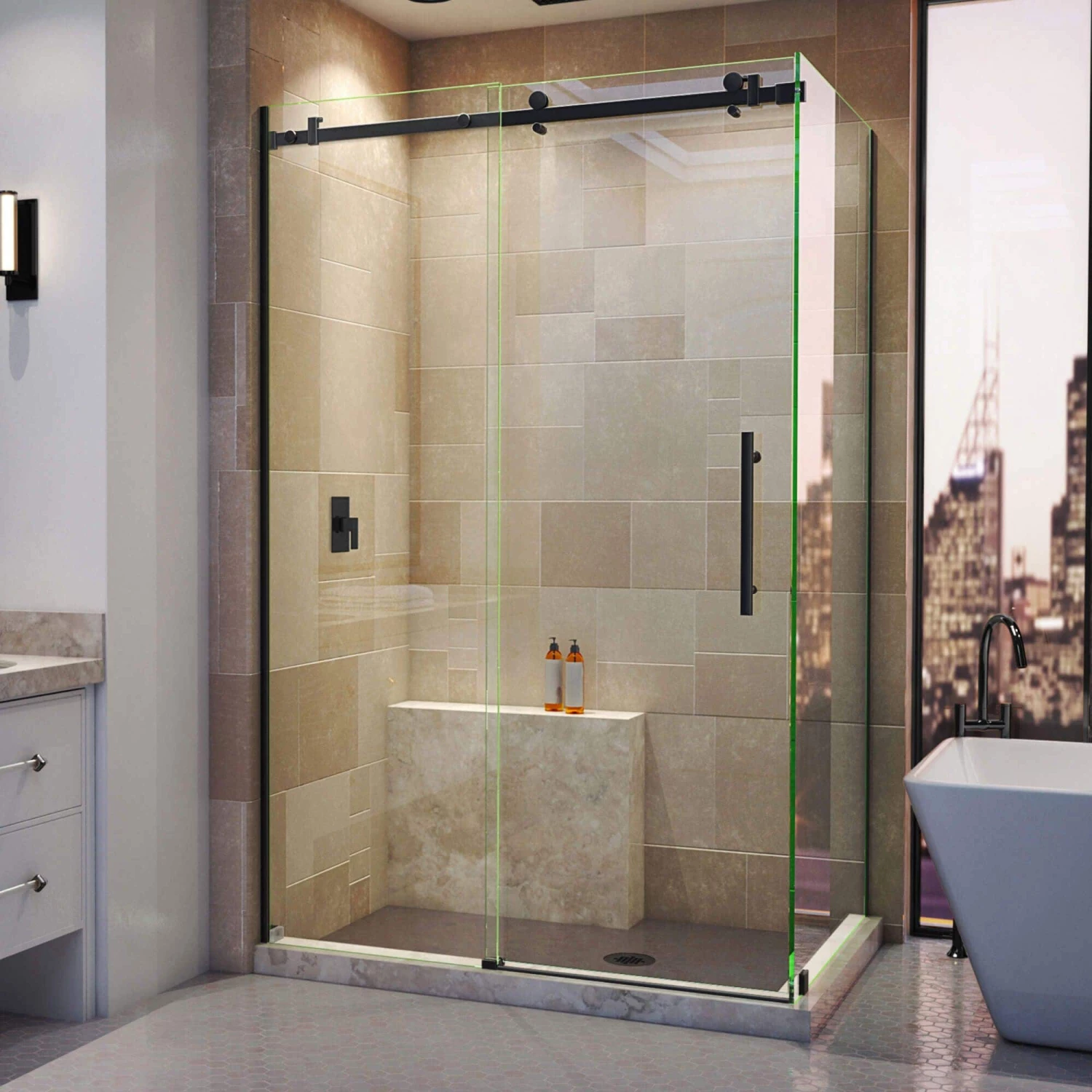DreamLine Enigma Air 34-3/4 Inch D X 48-3/8 Inch W X 76 Inch H Frameless Sliding Shower Enclosure