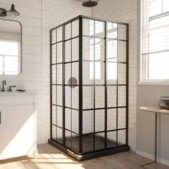 DreamLine French Corner 40-1/2 Inch D X 40-1/2 Inch W X 72 Inch H Framed Sliding Shower Enclosure In Satin Black
