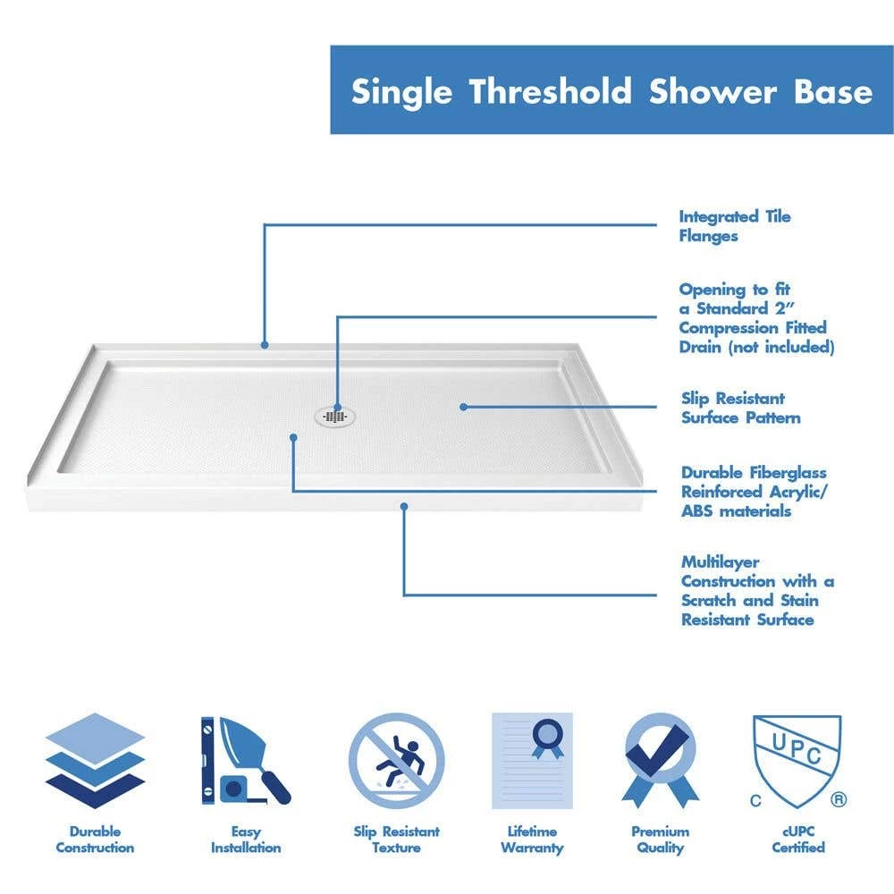 DreamLine Infinity-Z 30 Inch D X 60 Inch W X 74-3/4 Inch H Clear Sliding Shower Door With Center Drain Shower Base - Image 10