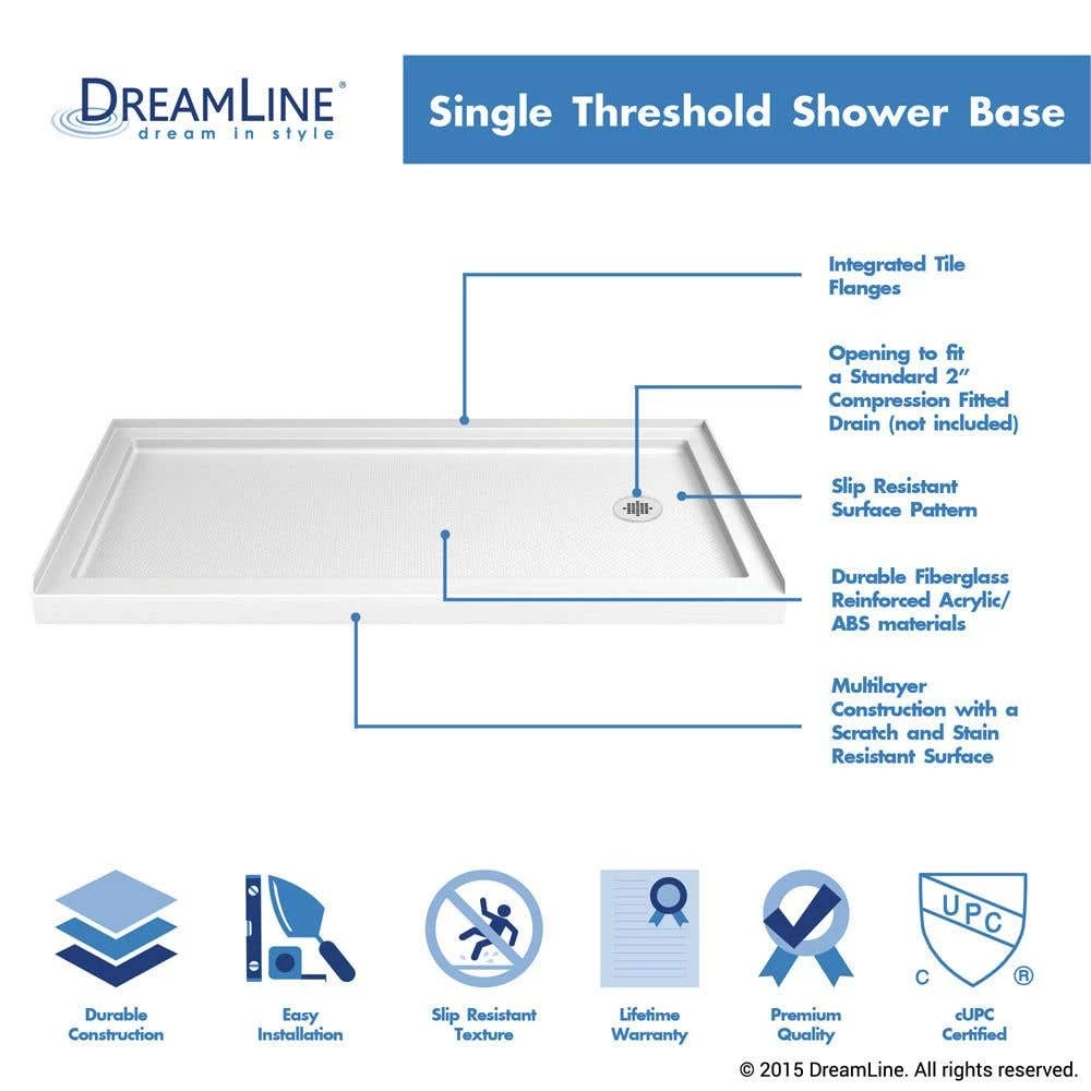DreamLine Infinity-Z 36 Inch D X 60 Inch W X 76-3/4 Inch H Clear Sliding Shower Door With Right Drain Shower Base And Back Wall - Image 13