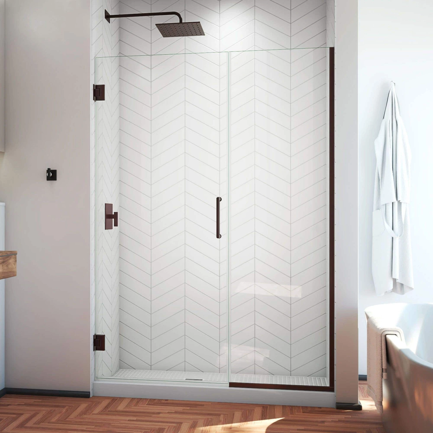 DreamLine Unidoor Plus 47 1/2 - 48 In. W X 72 In. H Frameless Hinged Shower Door, Clear Glass