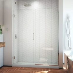 DreamLine Unidoor Plus 54 1/2 - 55 In. W X 72 In. H Frameless Hinged Shower Door, Clear Glass