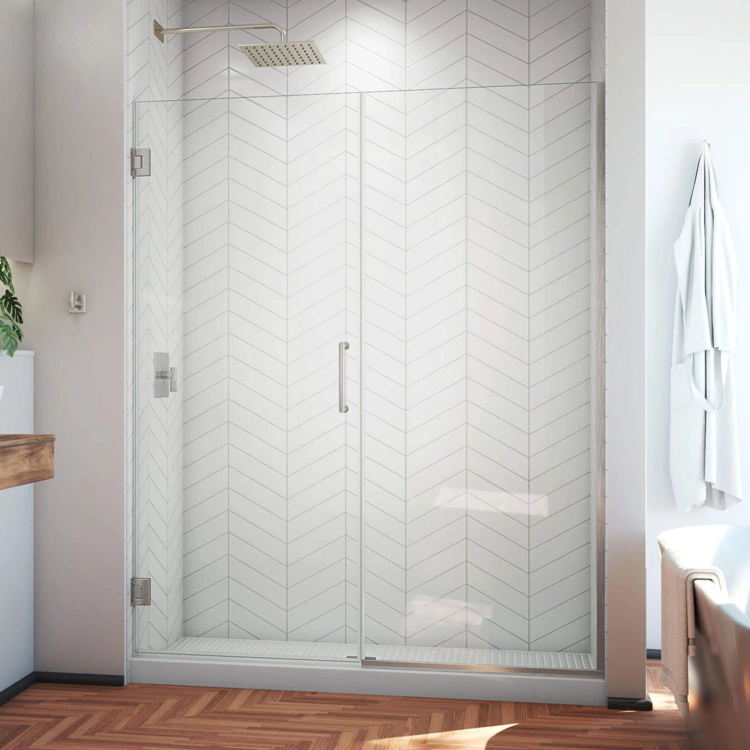 DreamLine Unidoor Plus 54 1/2 - 55 In. W X 72 In. H Frameless Hinged Shower Door, Clear Glass - Image 3