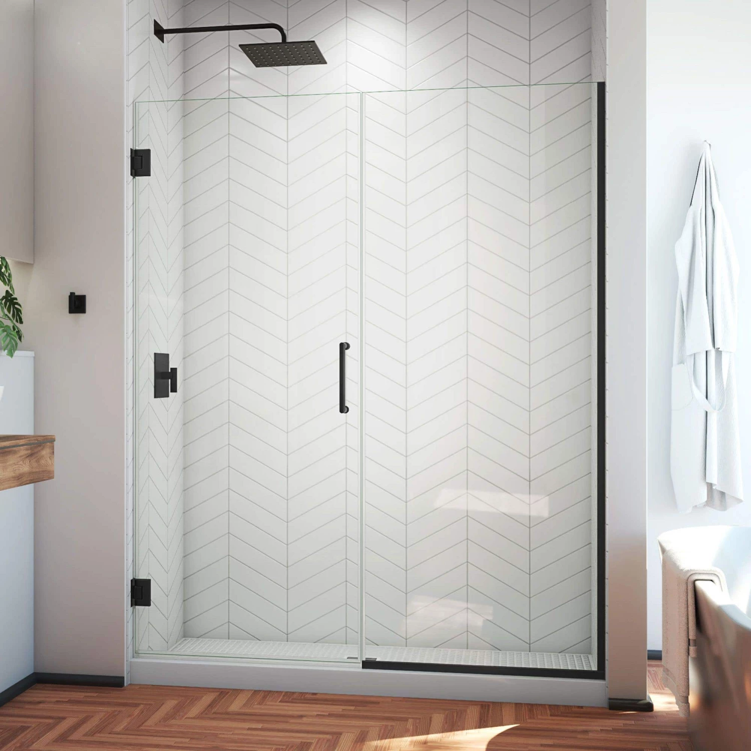 DreamLine Unidoor Plus 54 1/2 - 55 In. W X 72 In. H Frameless Hinged Shower Door, Clear Glass - Image 5