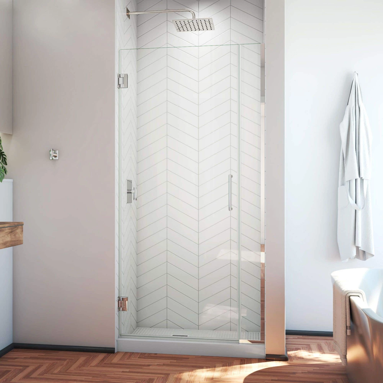 DreamLine Unidoor Plus 29 1/2 - 30 In. W X 72 In. H Frameless Hinged Shower Door, Clear Glass - Image 3