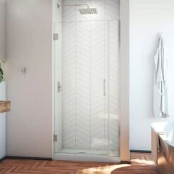 DreamLine Unidoor Plus 29 1/2 - 30 In. W X 72 In. H Frameless Hinged Shower Door, Clear Glass