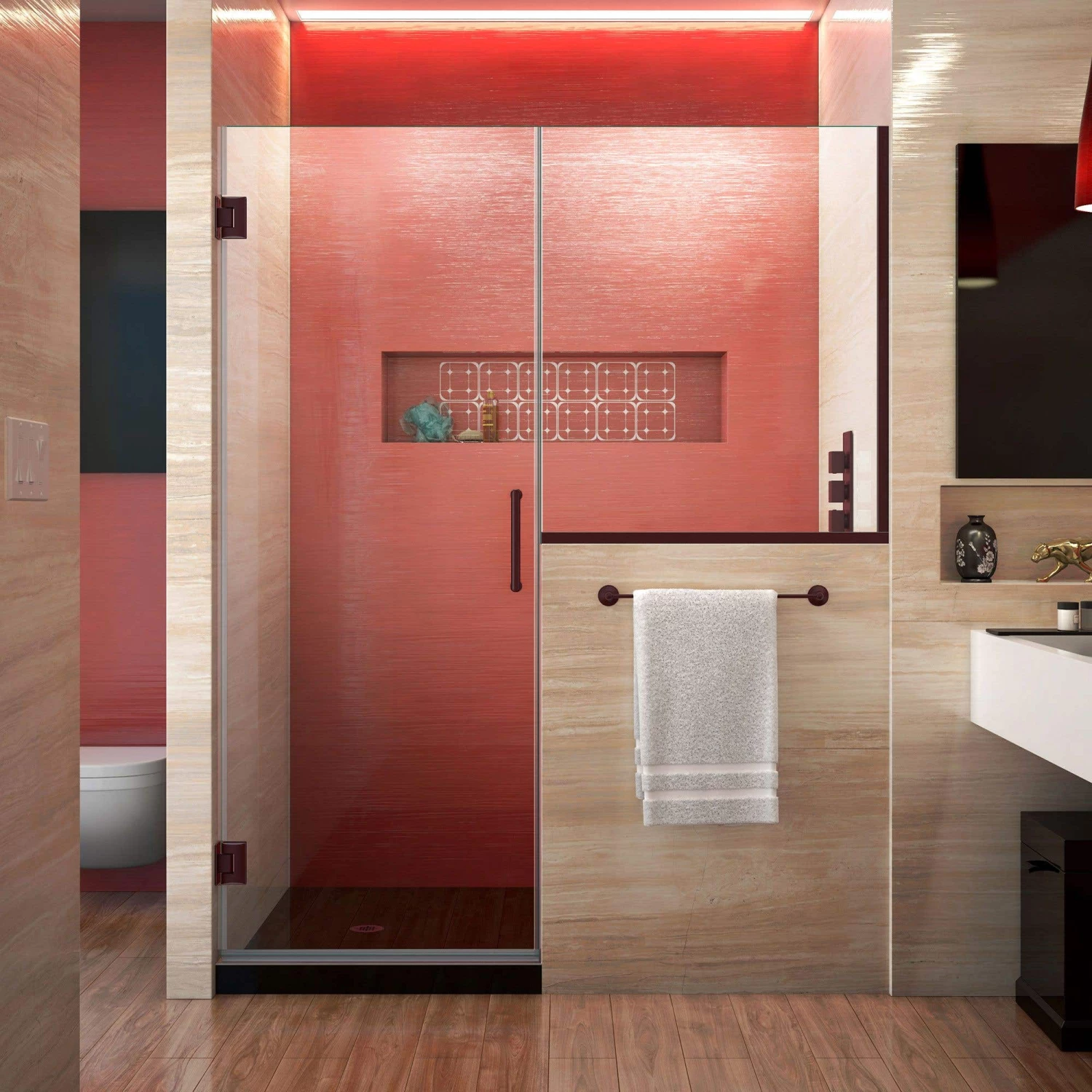 DreamLine Unidoor Plus 65-65 1/2 In. W X 72 In. H Frameless Hinged Shower Door With 36 In. Half Panel, Clear Glass - Image 4
