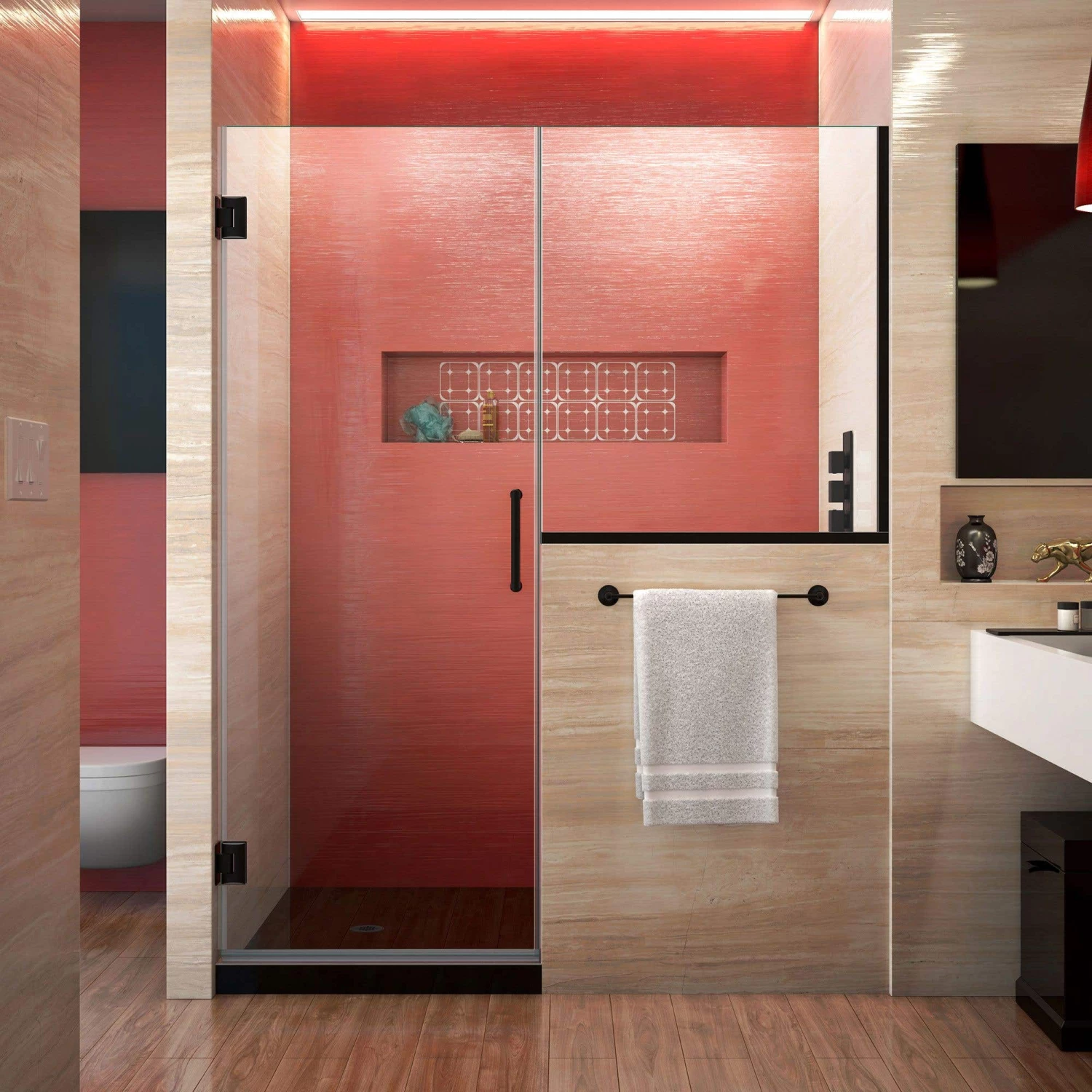 DreamLine Unidoor Plus 65-65 1/2 In. W X 72 In. H Frameless Hinged Shower Door With 34 In. Half Panel - Image 5
