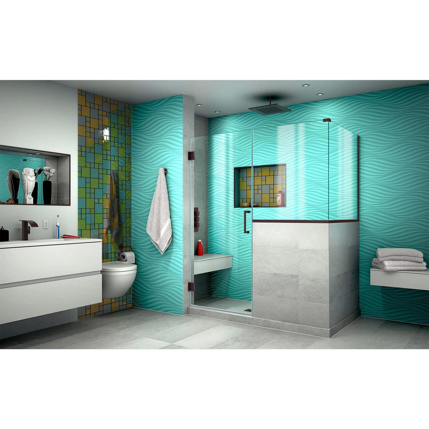 DreamLine Unidoor Plus 59 In. W X 36 3/8 In. D X 72 In. H Frameless Hinged Shower Enclosure - Image 9