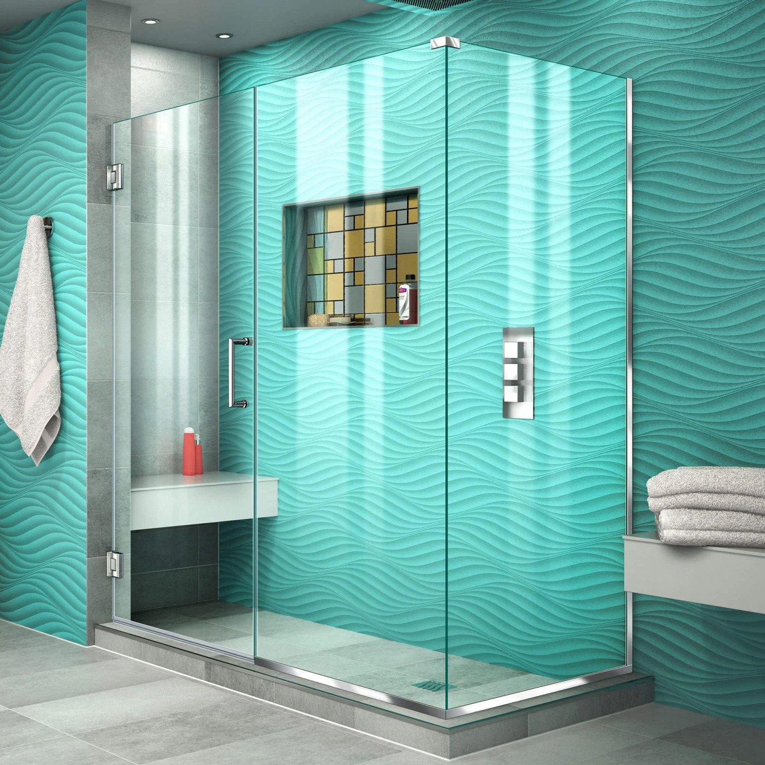 DreamLine Unidoor Plus 59 1/2 In. W X 30 3/8 In. D X 72 In. H Frameless Hinged Shower Enclosure - Image 3