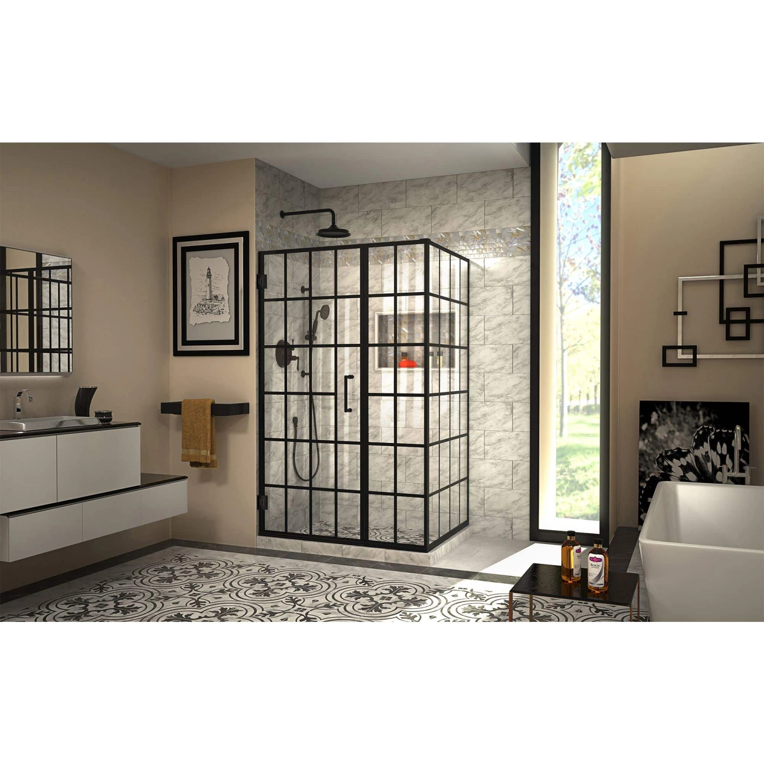 DreamLine Unidoor Toulon 34 Inch D X 46 Inch W X 72 Inch H Frameless Hinged Shower Enclosure - Image 3