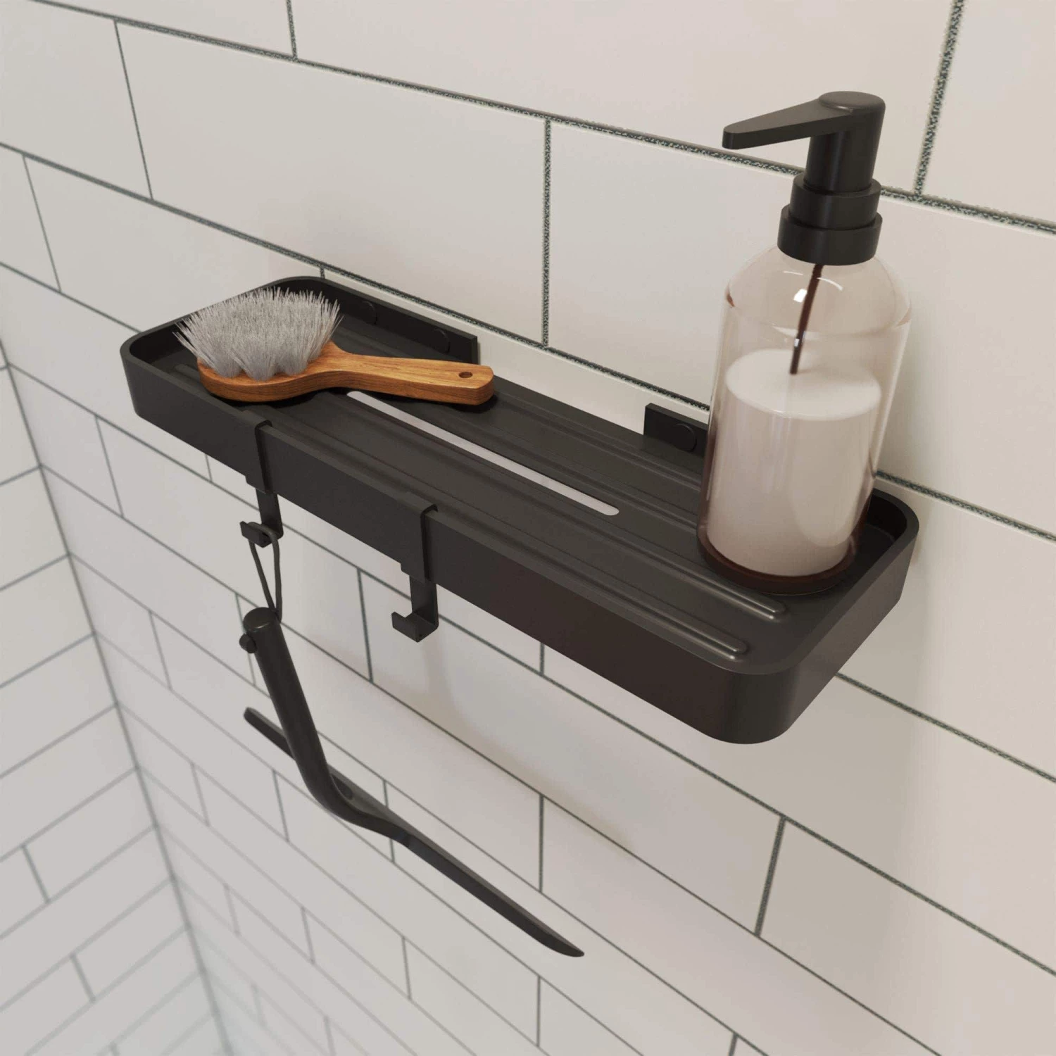 Flat Metal Rectangular Shelf With Soap Tray Matte Black