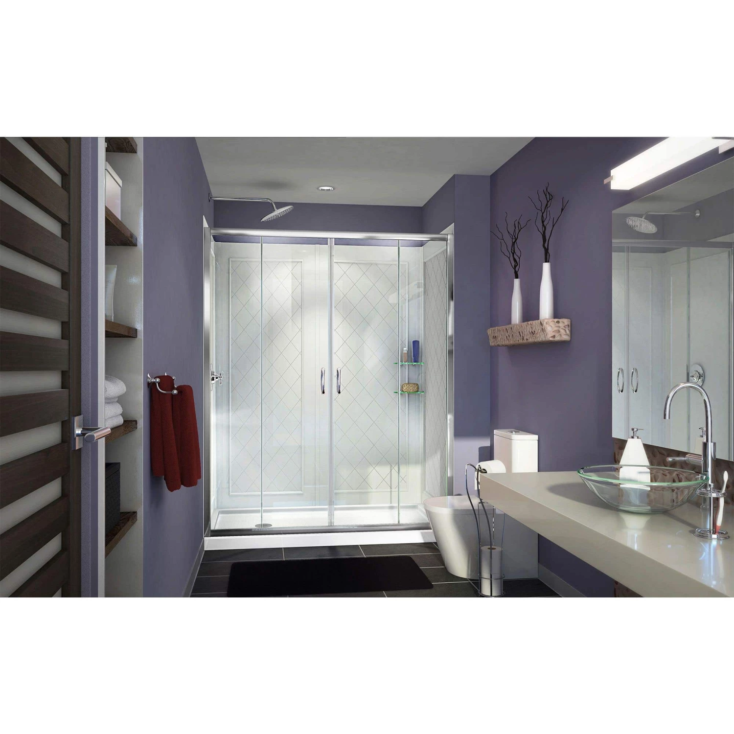 DreamLine Visions 32 Inch D X 60 Inch W X 76-3/4 Inch H Sliding Shower Door With Shower Base And Back Wall - Image 3